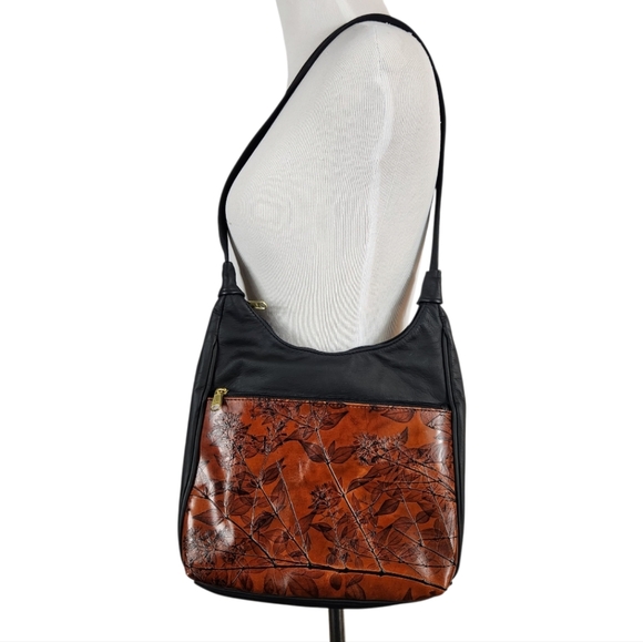 CL WHITING Leaf Leather Shoulder Saddle Bag Purse - Picture 1 of 7